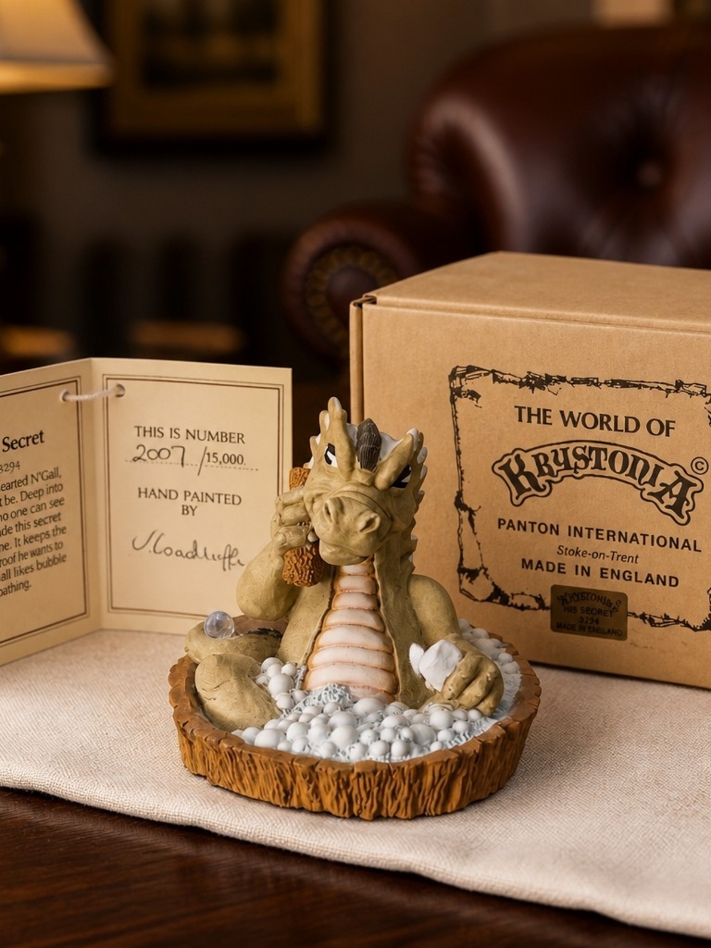 Krystonia English Hand-Painted "His Secret" Dragon Figurine